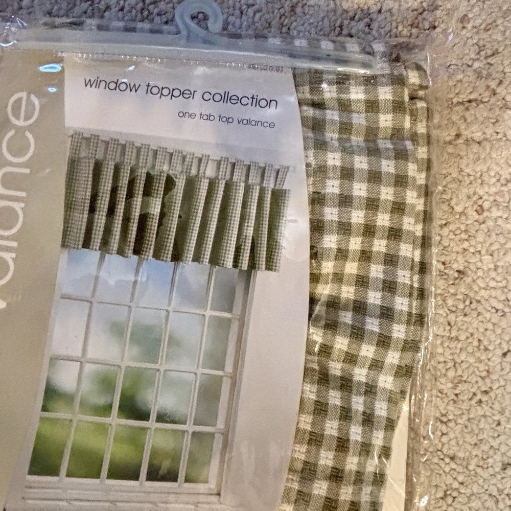 Home Window Valance Green & White Gingham Check Cottage Farm One Tab Top 60x16 - Picture 4 of 5